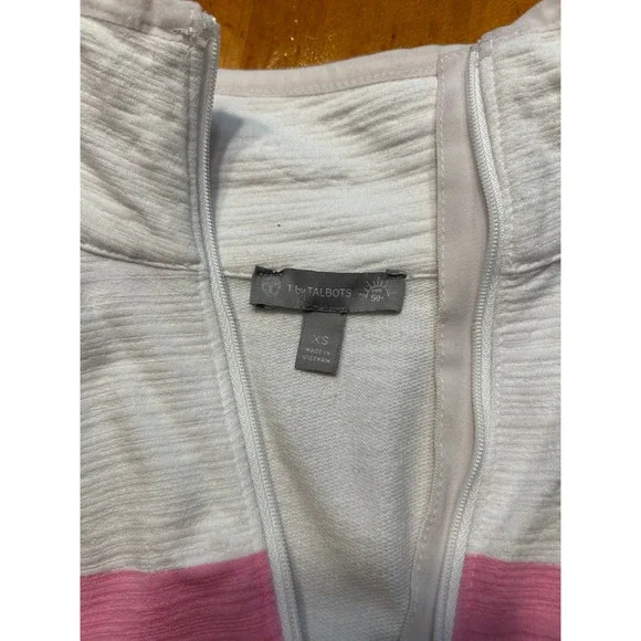 T by Talbots Womens XS White Striped Quarter Zip Pullover UPF 50+ Mock Neck Top - Picture 3 of 11
